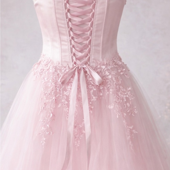 Lavetir Pink Prom Ball Gown Sz 16 Floral Tulle Satin Corset Formal Dress NWOT - Picture 8 of 9